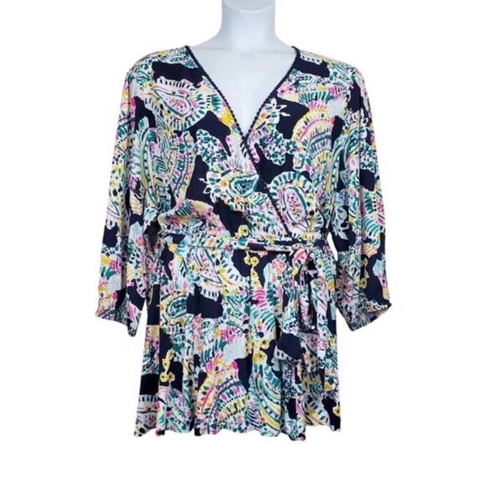 Crown & Ivy Womens Colorful Faux Wrap Blouse Size 3X NWT